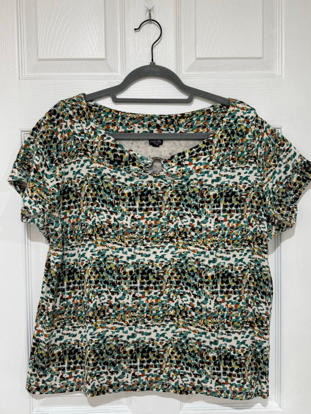 Womens Rafaella Short Sleeve Top Cotton Multi Color Plus 2X